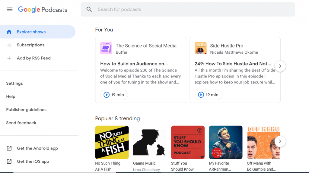 google podcasts 'for you' episode recomendations